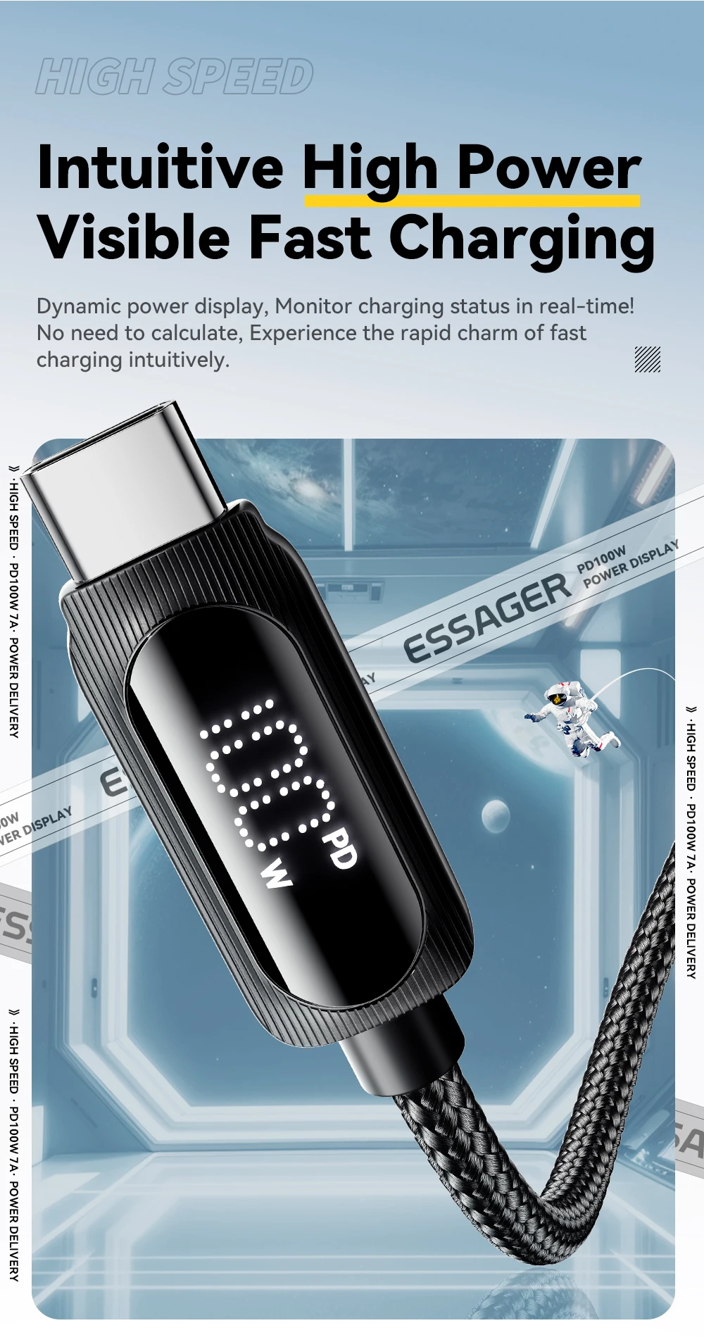 Essager 100W USB to Type C Cable Fast Charging Digital Display USB C Cable for iPhone 15 Samsung Huawei Xiaomi OPPO Data Cord