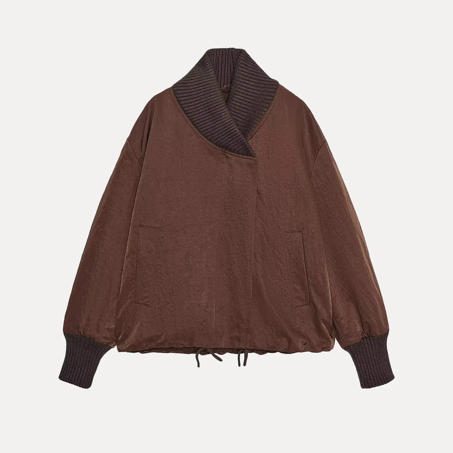 Faionable فضفاض مضلع طويل Sve Jaet المرأة عادية Sle سستة إغلاق الوقوف طوق ملابس خارجية للسيدات خريف 2025