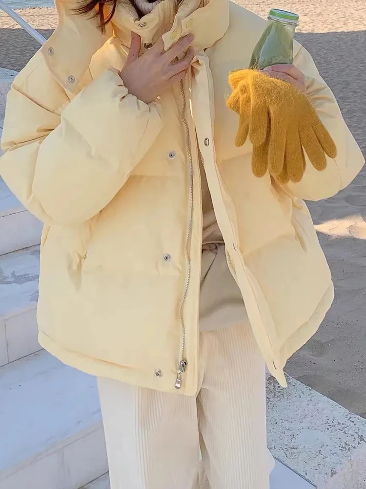 

Желтые парки Zoki в консервативном стиле, женские модные милые пышные пальто с длинными рукавами, корейская свободная зимняя теплая милая хлопковая куртка с капюшоном