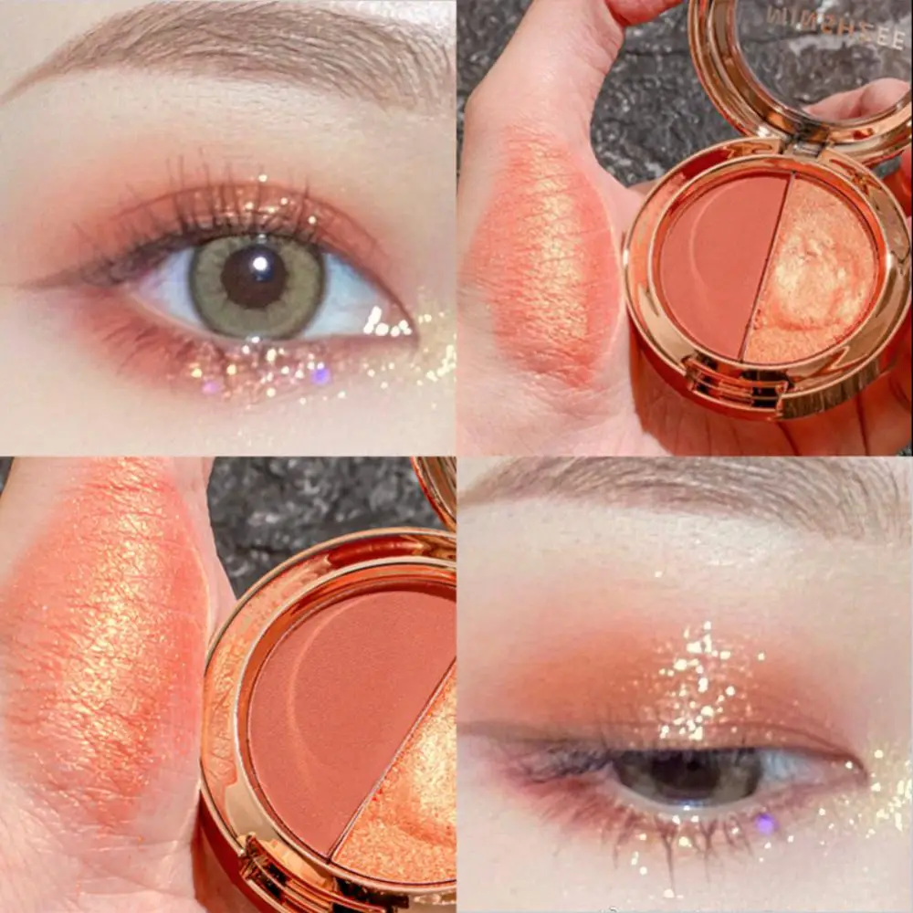 Two-Colors Eye Shadow Plate Pearlescent Orange Golden Glitter Eyeshadow Palette Shiny Portable Waterproof Lasting Eyes Makeup