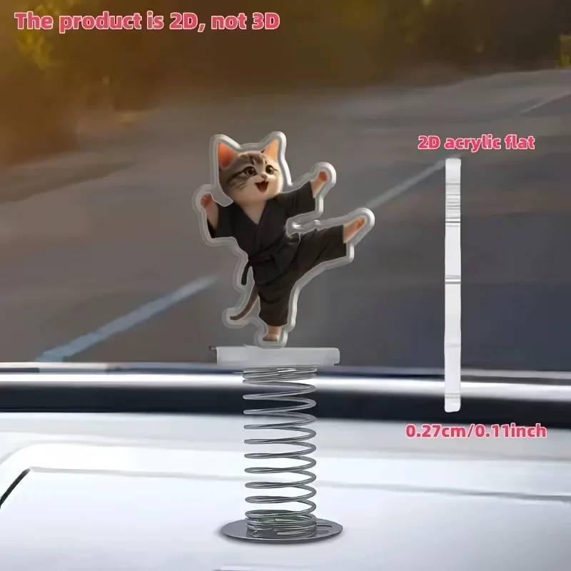 2D Flat Kung Fu Kitten Ornament, Acrylic Dashboard Decoration with Autumn Scenery Design, Suitable for Small Car Accessories, Home or Office Decoration, Car Decoration, Bicycle Decoration