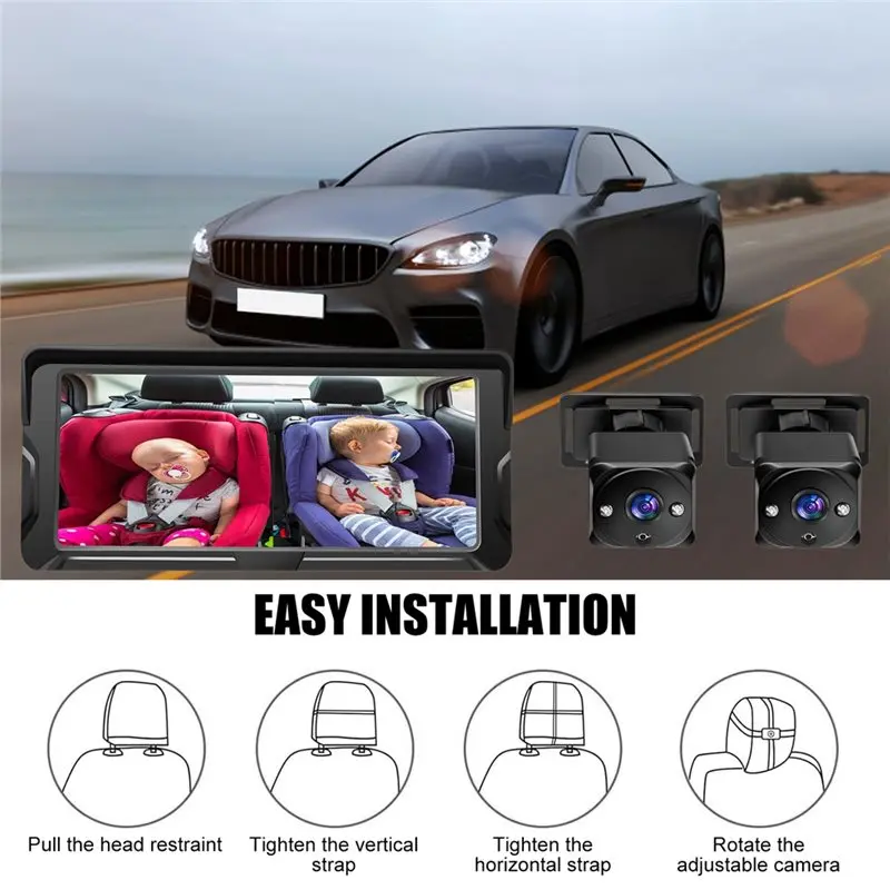 Car Baby Camera Car Baby View Camera Dual Channel 6.8Inch 1080P Display With 2 IR Night Vision Camera Automotive Baby Camera