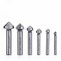 6PCs/Set 6.3-20.5mm Chamfering End Mill Cutter 3 Flute Round shank 90 Degree HSS Countersink Deburring Tapered Drill Bit
