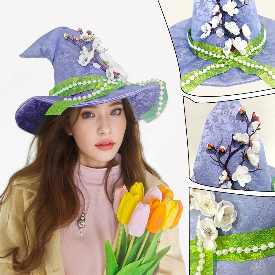 

Fashion Party Decoration Peach Blossom Witch Hat Festival Hat Party Dress up Character Mother's Day gifts, wedding dress up hats
