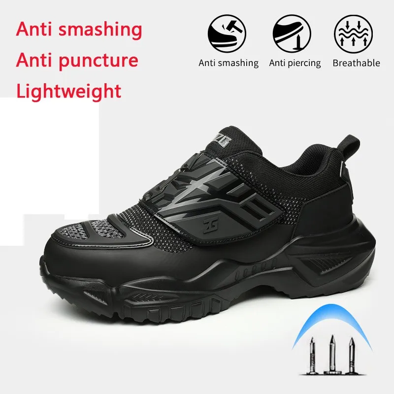 

New Black Safety Shoes Men's Insulated 6kv Welding Shoes Velcro Flip Work Shoes Anti Impact Anti Puncture Lightweight Sneaker