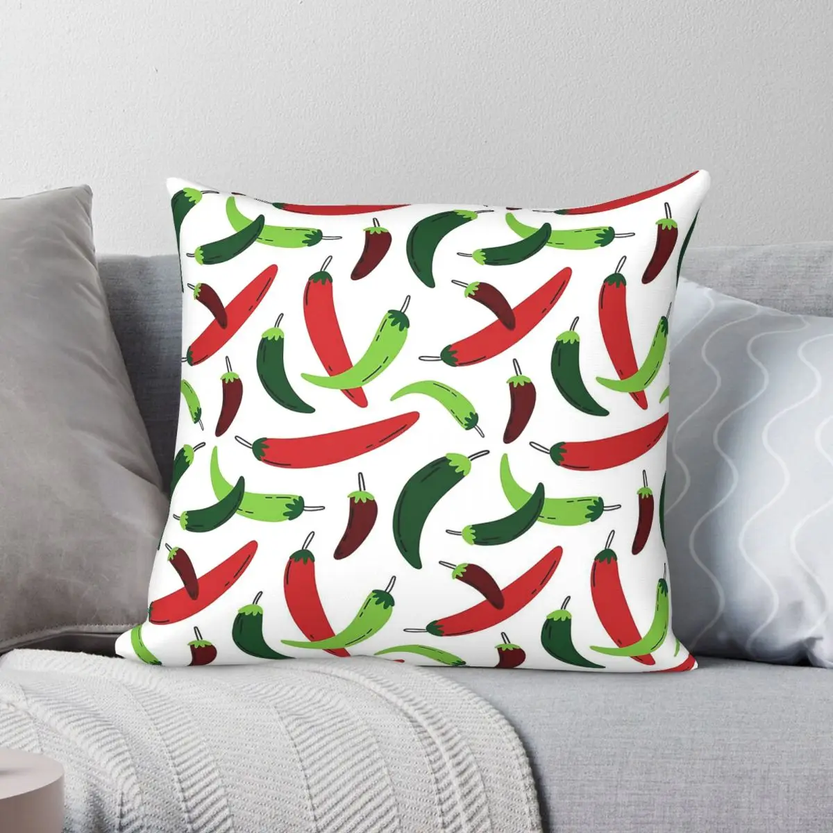 Red Green Chili Pepper Square Pillowcase Polyester Linen Velvet Printed Zip Decor Home Cushion Cover