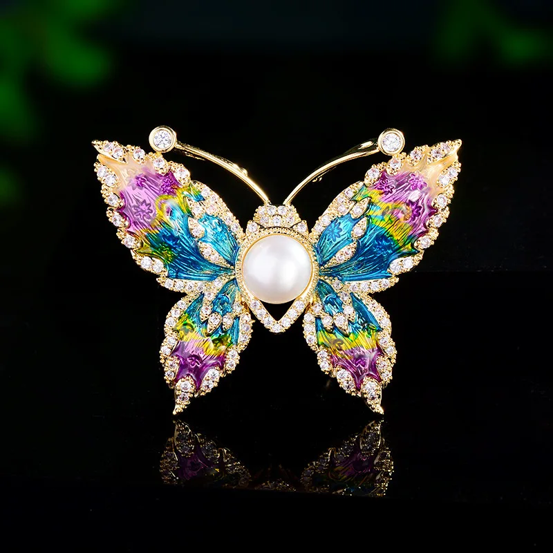 SKEDS Exquisite Women Men Elegant Pearl Eanmel Butterfly Badges Pin Fashion High-end Lady Korean Style Insect Brooch Corsages