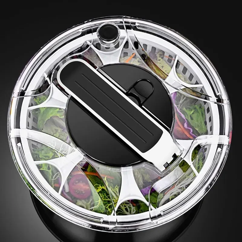 Salad Spinner Stainless Steel Manual Press Type Vegetable Spinner Multifunctional Home Vegetable Fruit Washer Drain Strainer