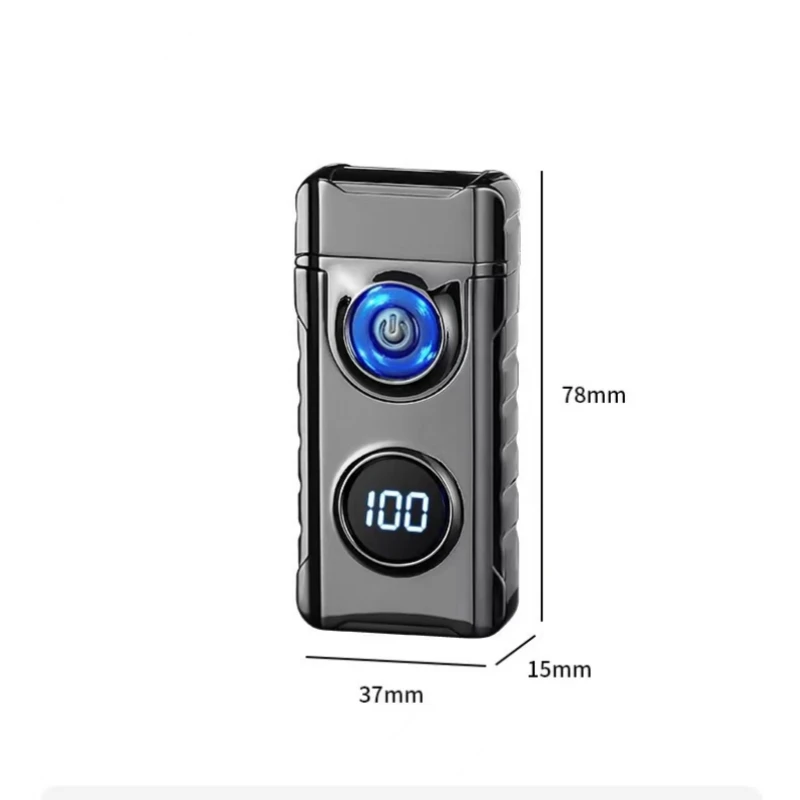 Metal Windproof Dual Arc Charging Lighter Outdoor Strong Light Digital Battery Display Type-C Quick Charging USB Lighters Gadget