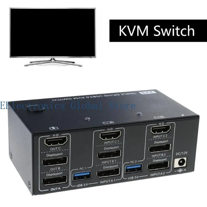 

462B Advanced Triples Screen KVM Switcher With 2 And HDTV, 4 USB3.0 Port, Seamlessly 8K And 4K Display Sharing