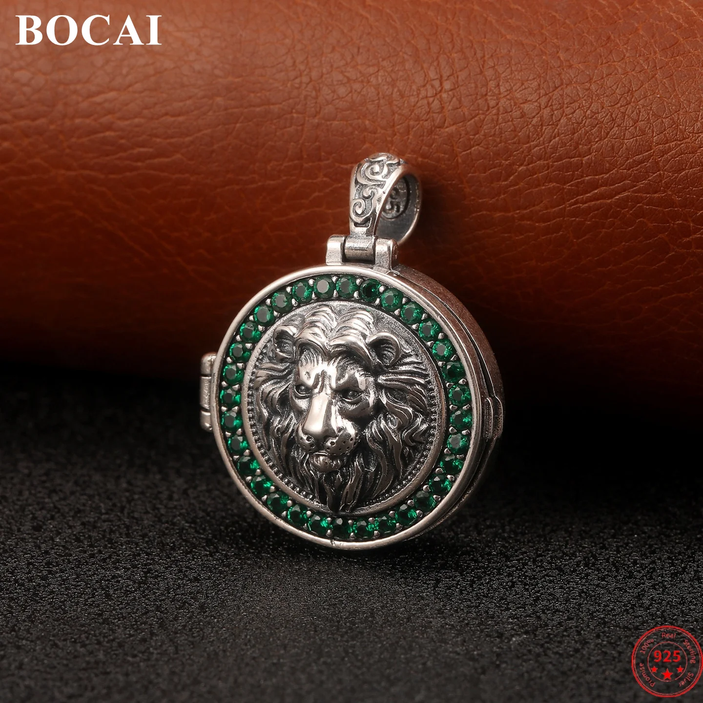 

BOCAI S925 Sterling Silver Pendants for Women Men Retro Enchase Lion Head Gau Box Zircon Charm Amulet Fashion Jewelry Wholesale