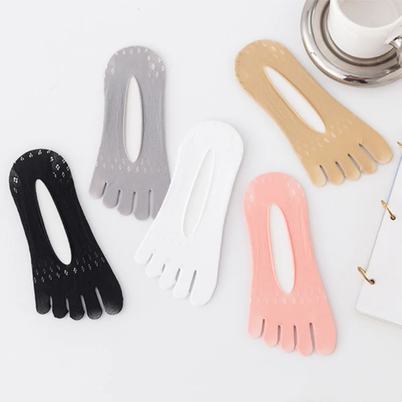 1/3/5 Pairs Women’s 5-Toe Mesh No Show Socks Openwork Anti-Slip Heel Breathable Toe Separator Low Cut EU 36-40 US 5-9