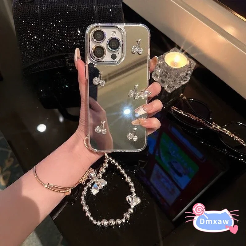 

For Vivo X200 Pro Mini X100 Ultra X100s Pro X90 X90s X80 Pro Lite Phone Case Cute Plated Cherry Soft Makeup Luxury Mirror Cover