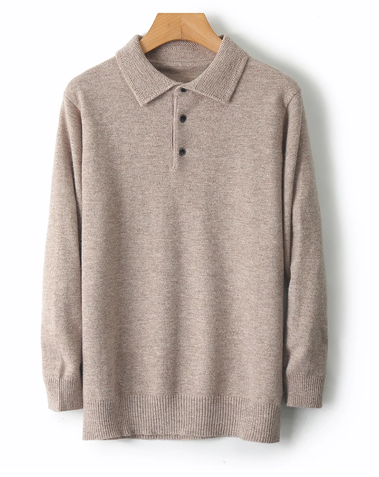 LHZSYY 100%Merino Wool Hot Cardigans Men Lapel Pullover Long Sleeve POLO Neck Sweaters Loose Tops Knit Clothing Large Size Shirt
