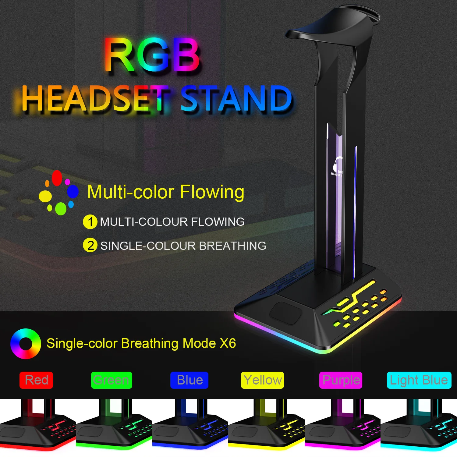 

Headphone Stand Charger Multicolor RGB Night Light Gaming Headset Earphone Holder PC Desktop Organizer Display Stand Bracket