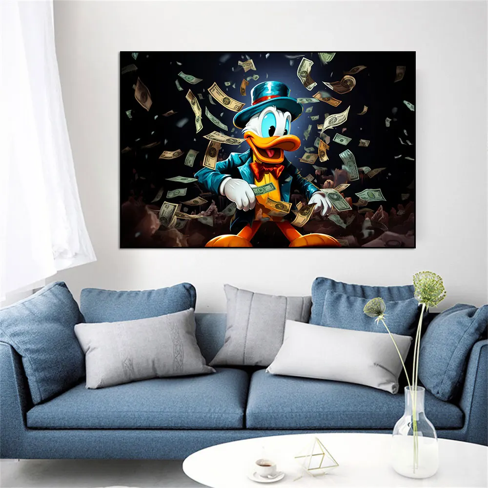 Disney Donald Duck in the Money Poster Print Cartoon Pop Wall Art Canvas Painting Pictures for Living Room Home Decoration