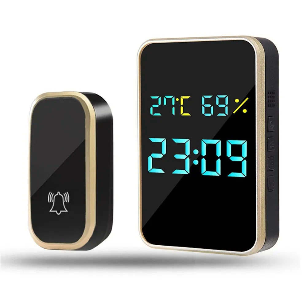 Wireless Doorbell No Battery Self Powered Door Bell Display Temperature Humidity Time Home Outdoor Welcome Ring Doorbell