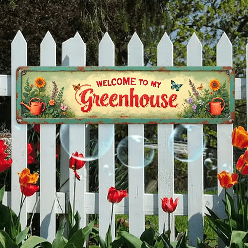 2D Flat, Decorative Sign & Plaque'WELCOME to MY Greenhouse', Perfect for Home, Cafe, Garage Durable & Easy to Install