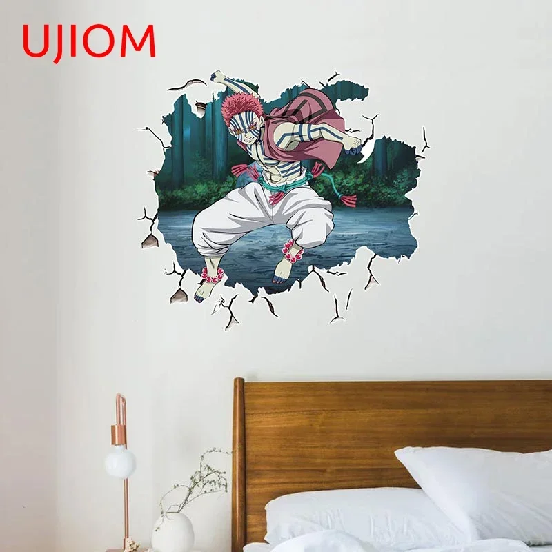 UJIOM Anime Creativity Akaza Wall Personalized Crack Stickers Bedroom Vinyl Decal Scratch Resistant Living Room Decoration