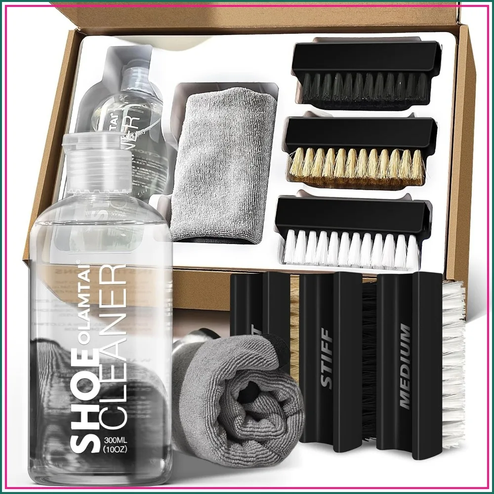 Sneaker Cleaner Kit 10Oz with 3 Brushes & Microfiber Towel for Shoes, Suede, Boots, Canvas, PU, Fabric