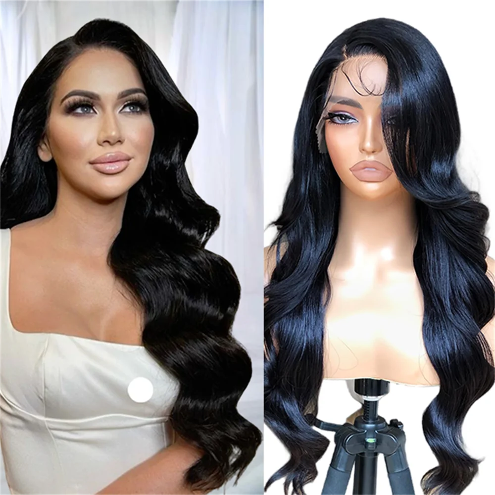 24 Inch Long Synthetic Black Glueless Parted Wig, 13X5X1 Lace High Temperature Fiber Wig Daily Party Cosplay Halloween Christmas