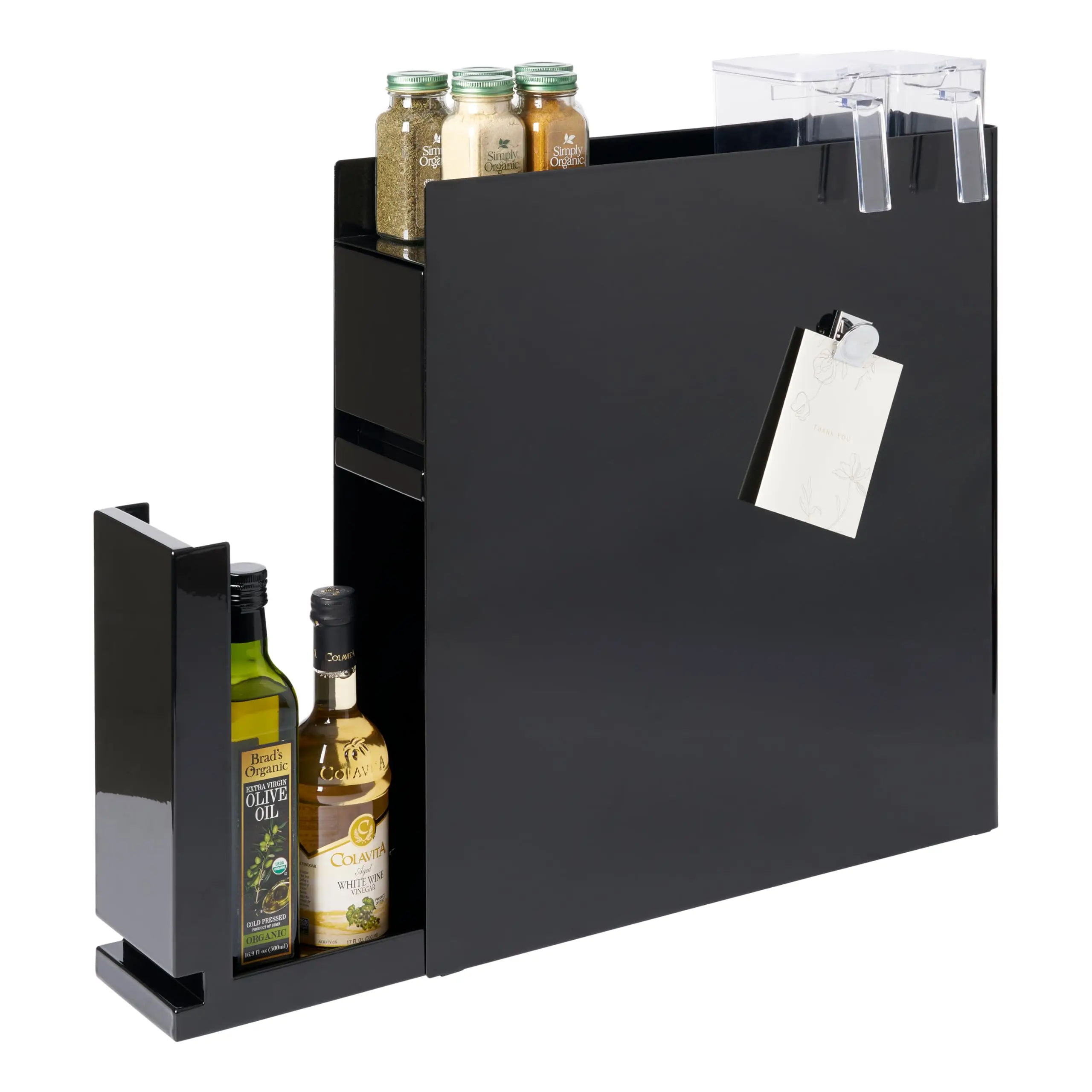 Home Spice Rack, 2-Tiers with Sliding Drawer, Slim, Steel, Black | Two-tier seasoning and condiments spice rack with