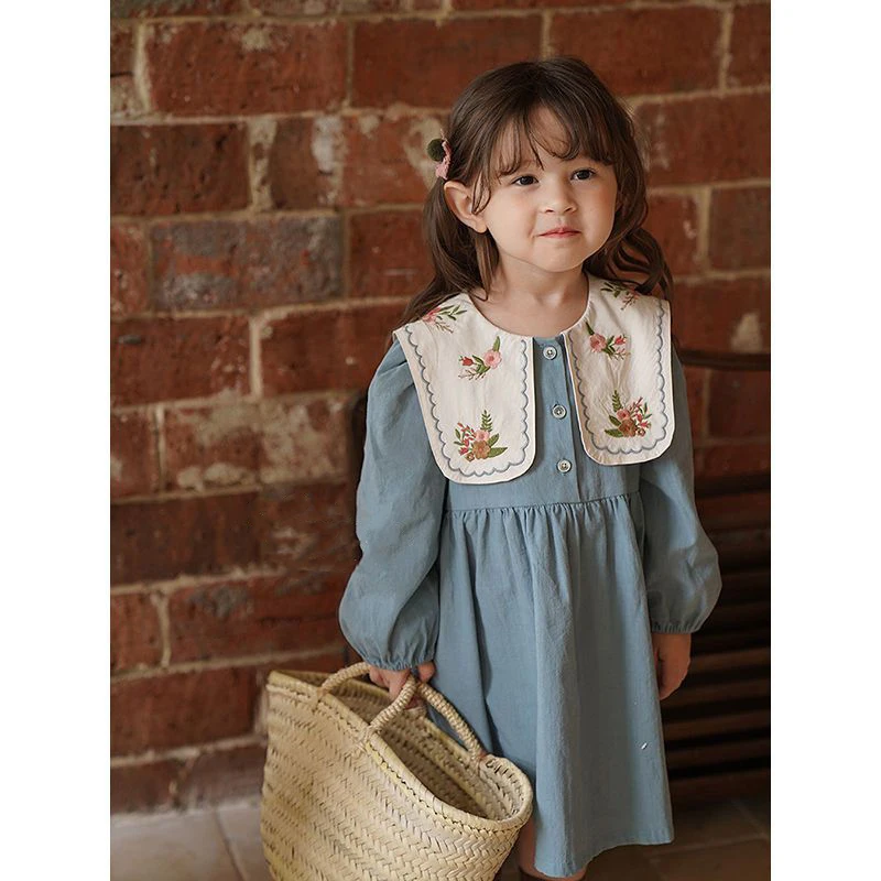 New Spring Kids Dress Children Cute Embroidered Flower Dress Girls Clothes  floral mini dress vestido linho infantil  bamby