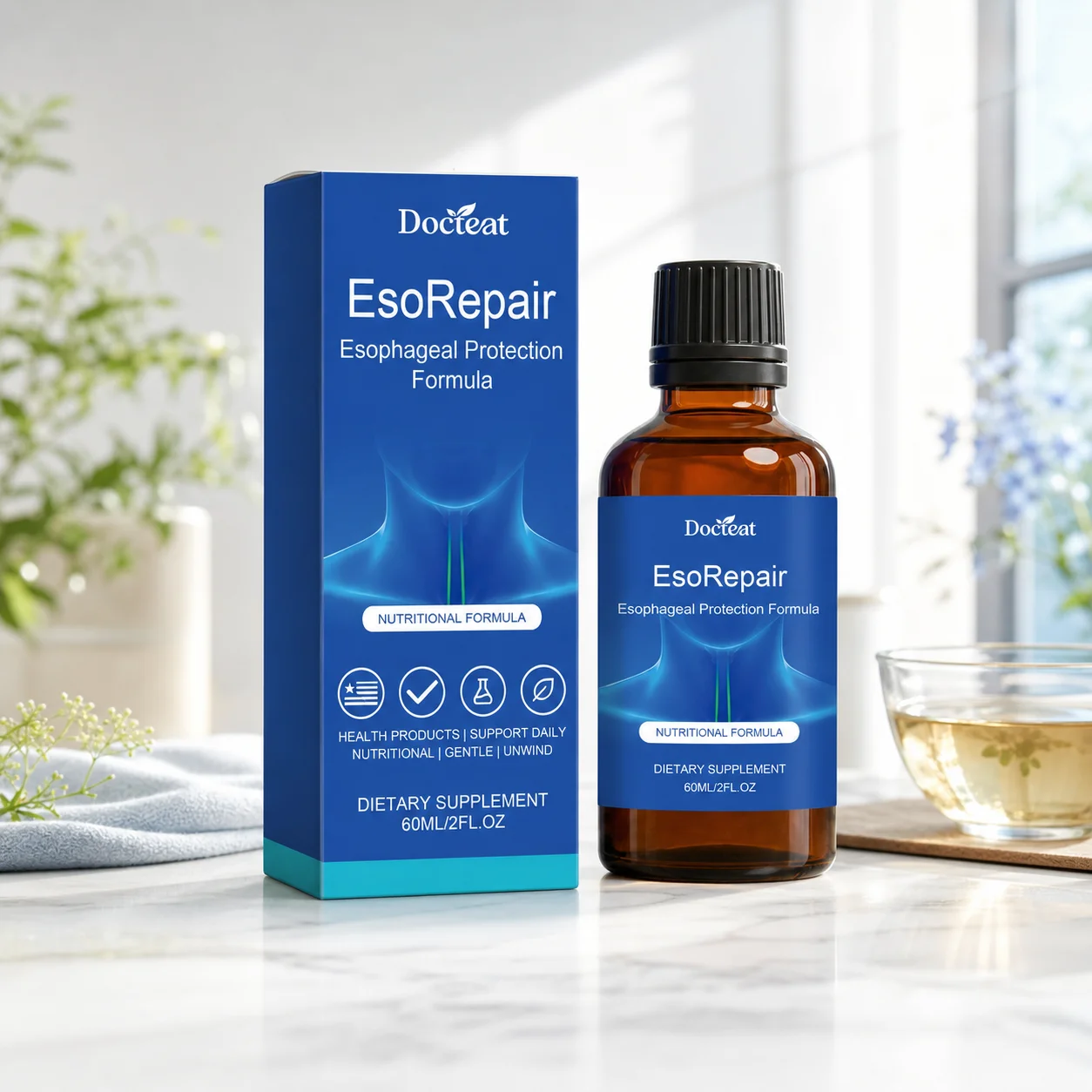 Docteat Digestive Comfort Liquid Drops with Aloe Vera Licorice Turmeric Grape Seed for Stomach Wellness Antioxidant Support 60ml