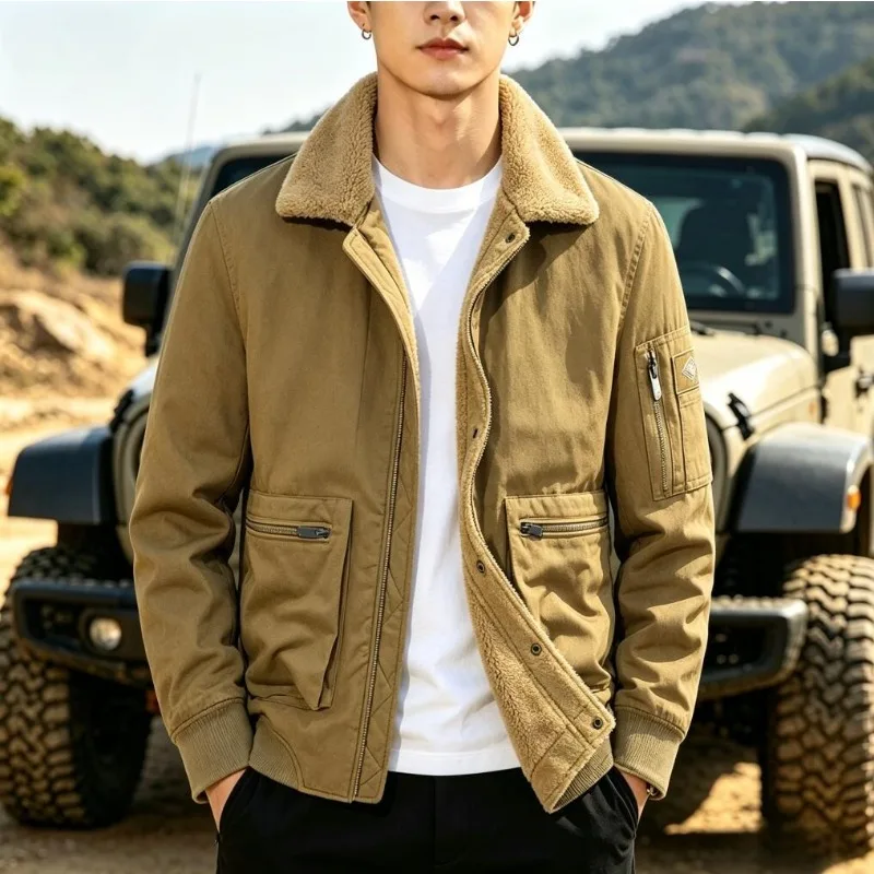 

New Fashion Men Fur Collar Fleece Winter Coats Down Jackets Trendy Warm Parkas Quality Male Cotton Casual Cargo Jackets Size 4XL