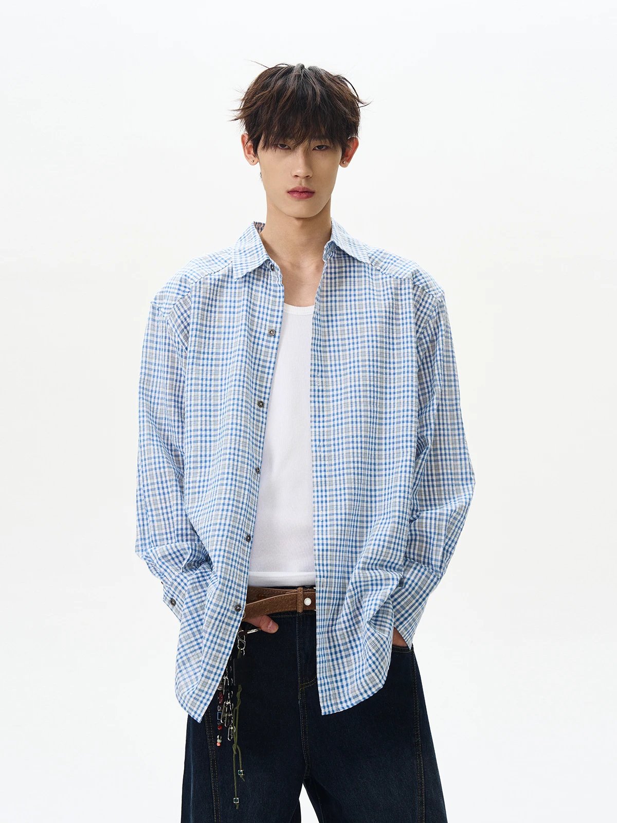 

Рубашка PUEE American Street Cleanfit Lazy Sle Long Sve, свободного кроя, с клетчатым узором, для весеннего сезона