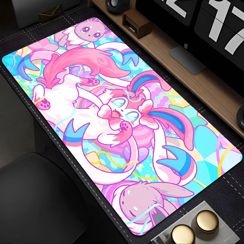 Mouse Pad Office PC Japan Anime E-eevee Kawaii Mousepad Laptop Pink Sylveon P-pokemonS Keyboard Rug Gamer Desk Mat For Girl Gift