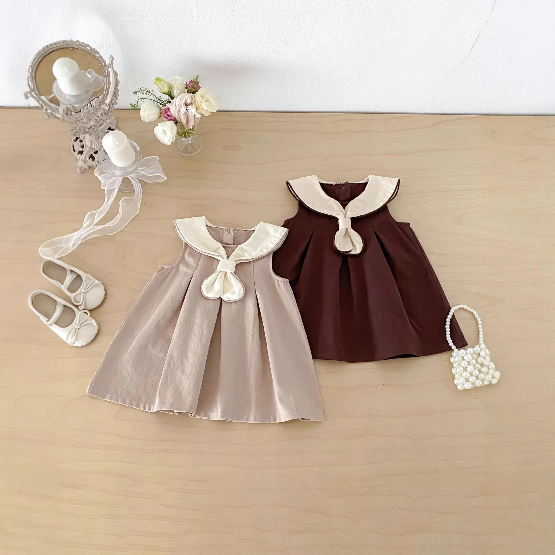Nubao Korean Super Beautiful College Style Dress Summer 2026 New Children's Retro Collar Vest Princess Dress