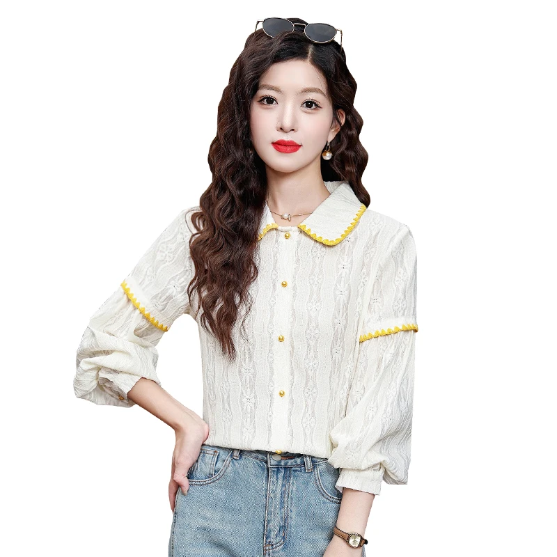 Vintage Women's Shirt Solid Casual Shirt Fashion Loose Spring/Summer Korean Clothing Long Sleeve Chiffon Women Top 5