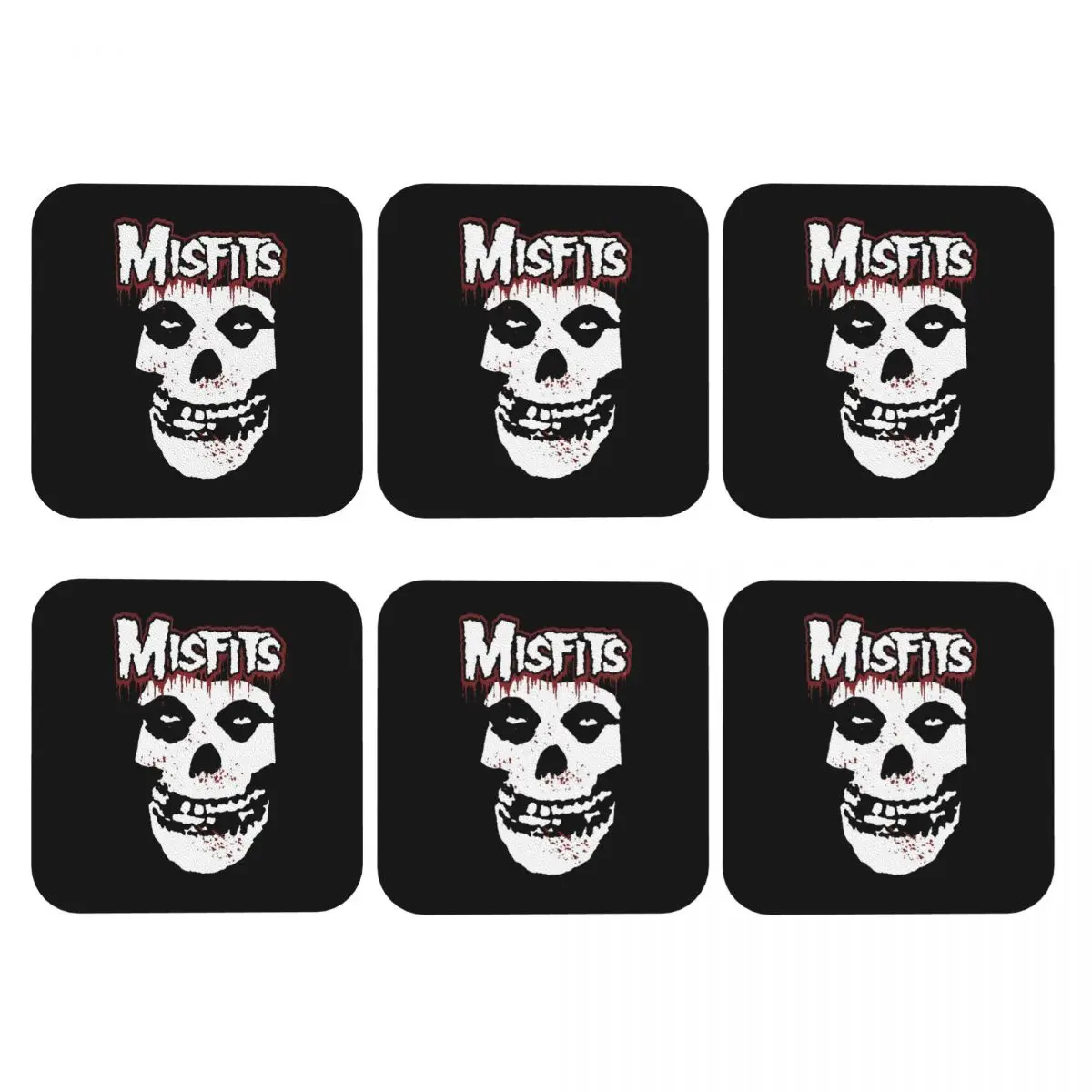 Misfits Skull Coasters PVC Leather Placemats Insulation Coffee Mats for Decor Kitchen Dining Pads Set of 6
