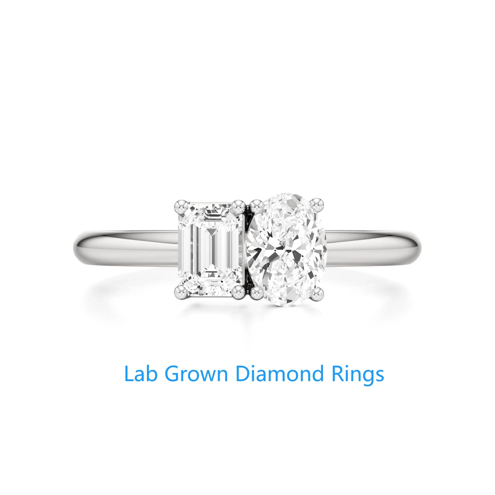 IGI Certified CVD HPHT Lab Grown Diamond Ring 1CT Each EF VS‑VVS Platinum 950 Emerald & Oval Toi et Moi Diamond Ring For Women