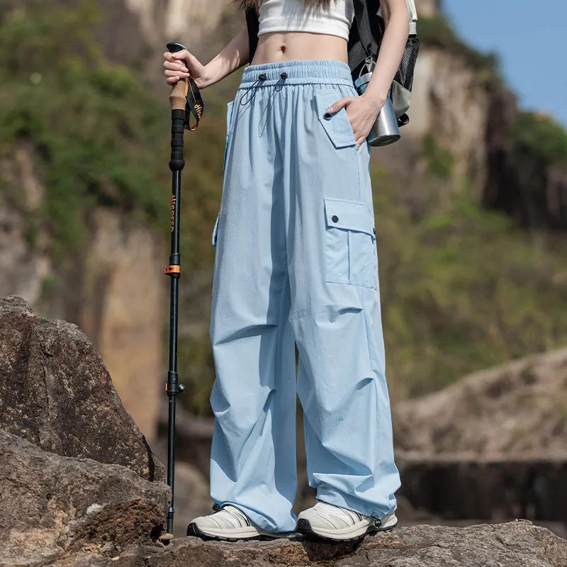 

Ice Silk Work Pants Men's Sports Sunscreen Outdoor Casual Pants Wide-leg Mountaineering Paratrooper Pants Summer Thin Quick-dryi