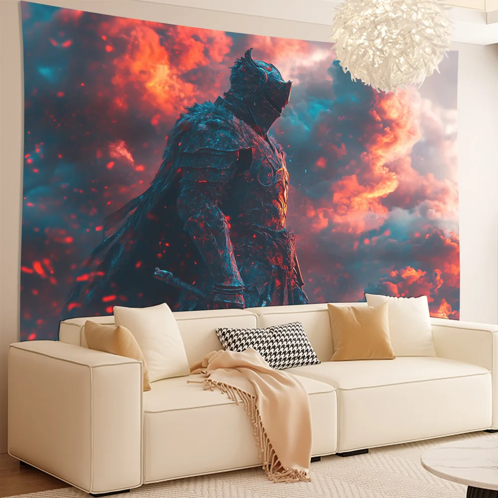 Black Armor Knight Tapestry - Versatile Polyester Wall Hanging for Living Room, Bedroom, Office & Party Decor | Ideal Creative