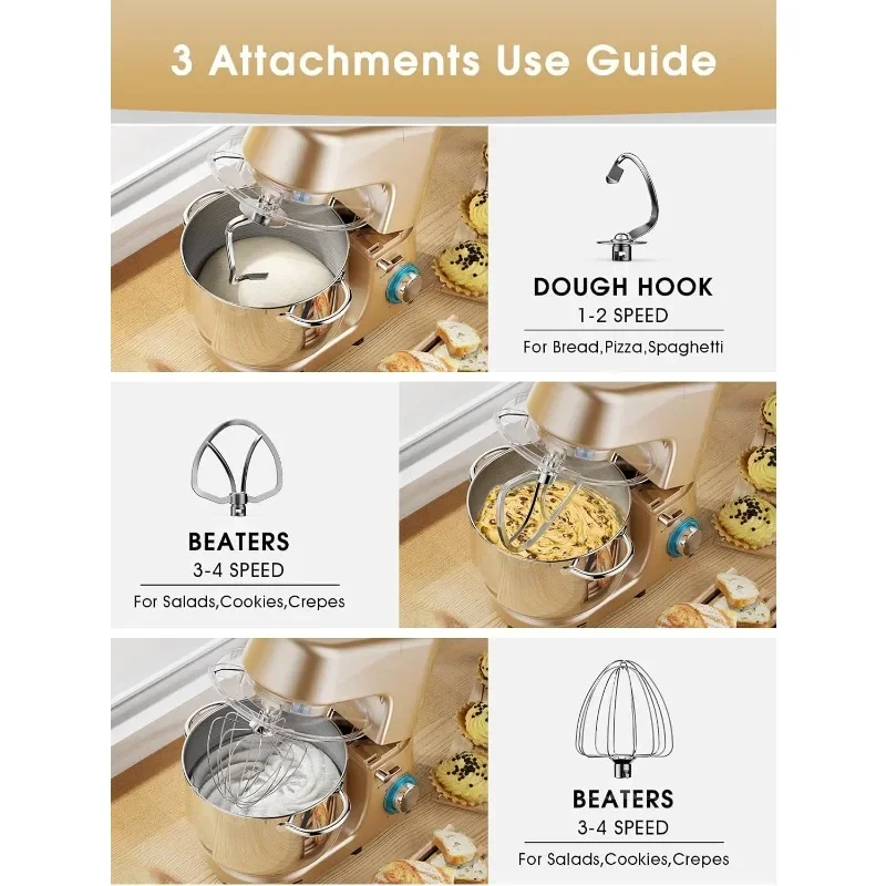 Kuccu-スタンド付き電気キッチンミキサー,8.5 qt,ダブルハンドル,6スピード,パルス付き,660w,チルトヘッド,フードミキサー