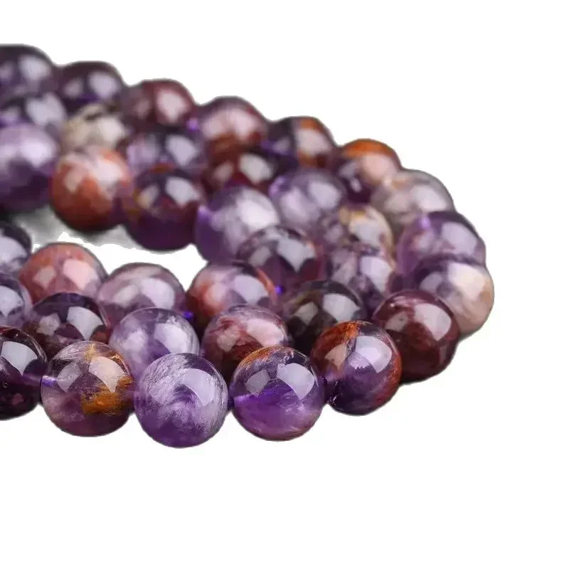 Cacoxenite Auralite 23 Natural Stone Super Seven Ghost Purple Lodolite Quartz Round Loose Beads Gemstone for Jewelry Making DIY