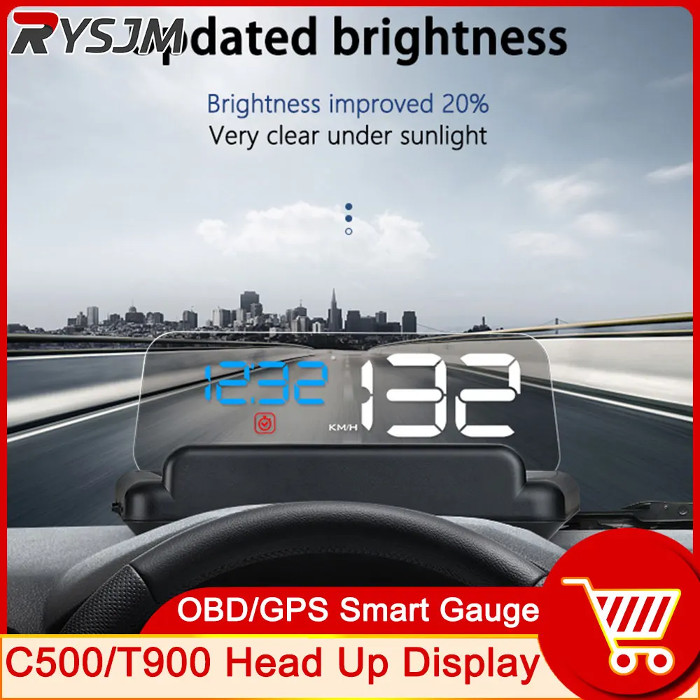 C500 OBD2 Head Up Display Windshield Car Speedometer Projector Accessories T900 GPS HUD For All Car Speed KM/H MPH customized