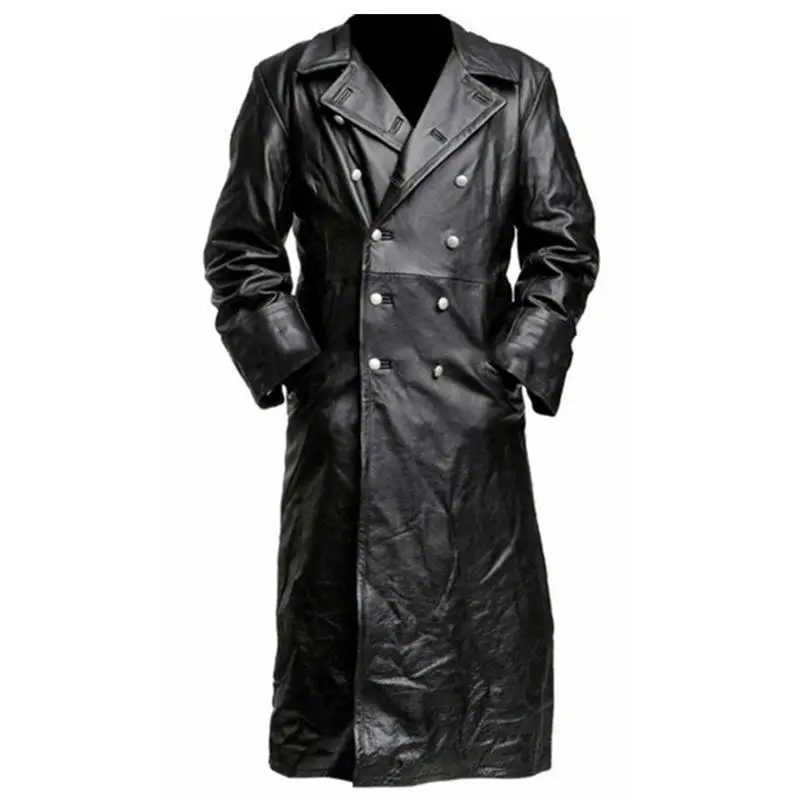 

Men's Dominating Trench Coat Sle Long Leather Jaet 2023 Summer Casual Five Sve PU Material Non Deformable