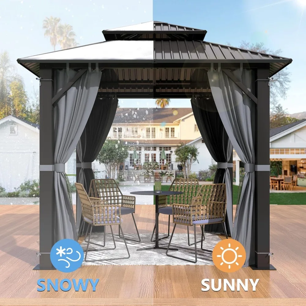 

8.5x8.5 Hardtop Gazebo Outdoor Double Roof Galvanized Steel Aluminum Frame Permanent Pavilion for Customizable Outdoor Living Sp