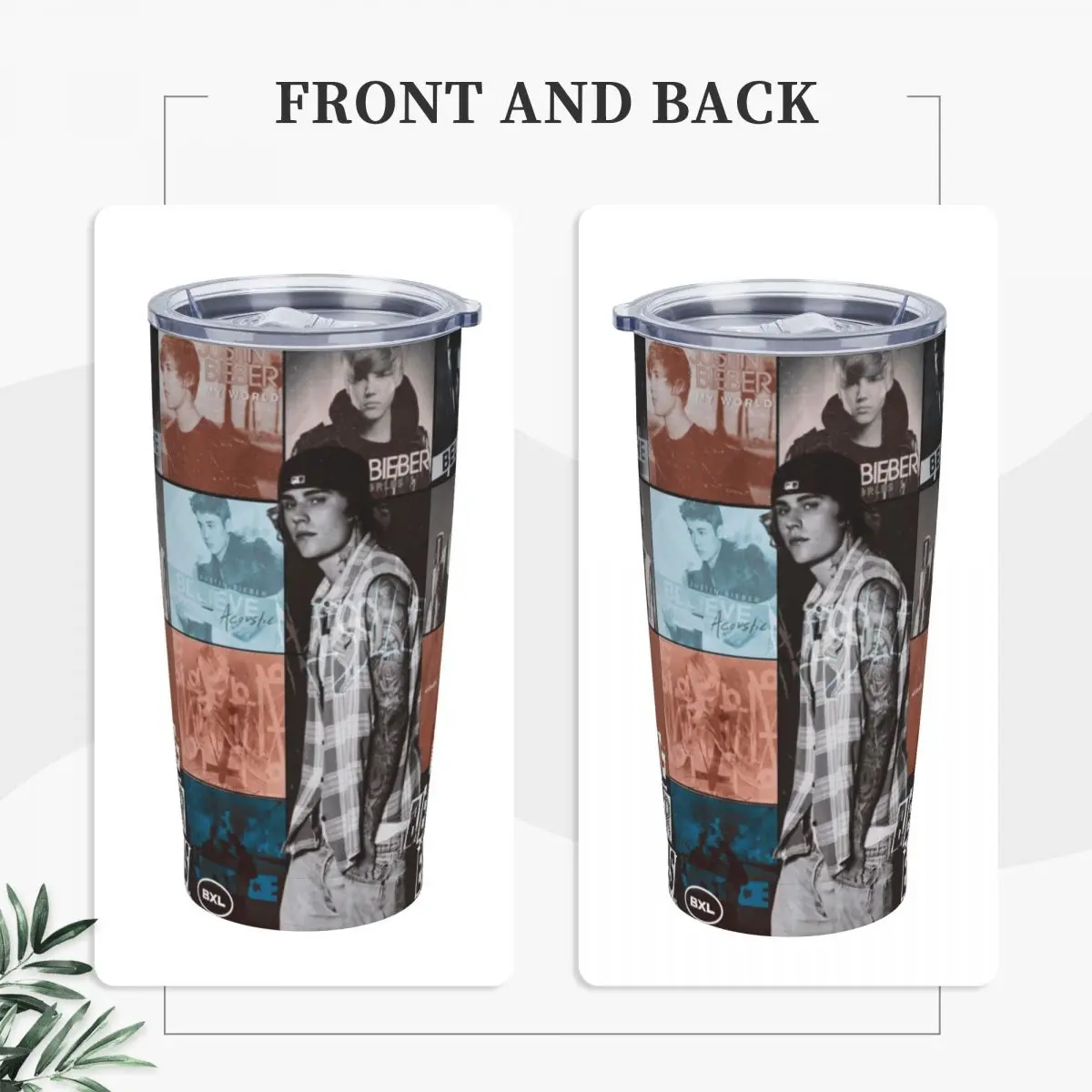 J-Justin Biebers Stainless Steel Tumbler Singer Driving Thermal Mug With Straws and Lid Large Mugs Cup Cold and Hot Water Bottle