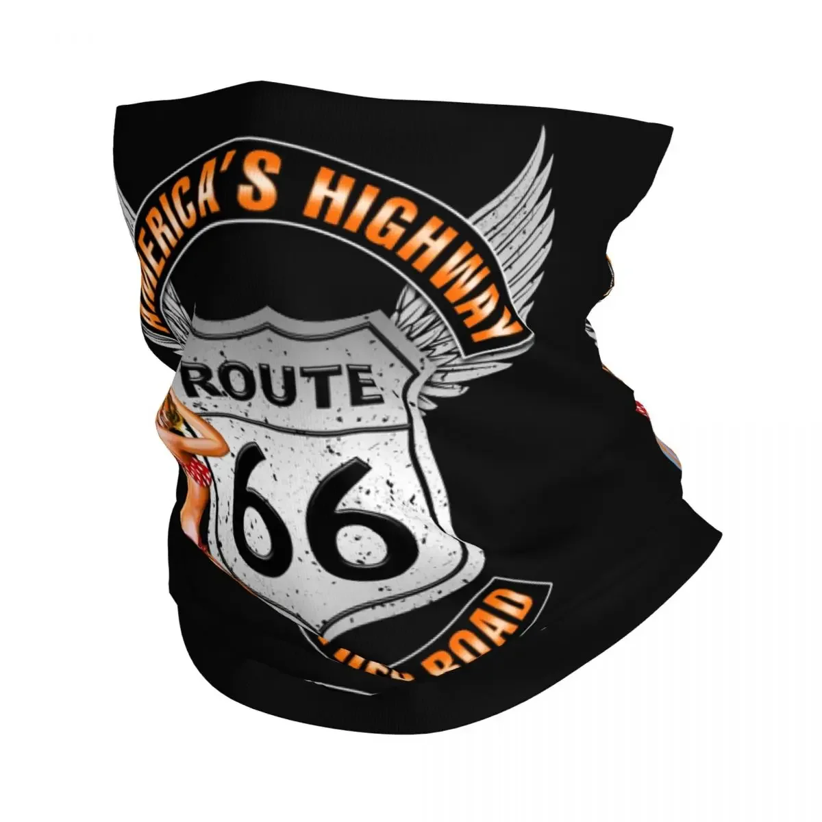 Custom Route 66 Mother Road Sexy PinUp Bandana Neck Gaiter UV Protection Face Scarf Cover Women Men Headband Tube Balaclava