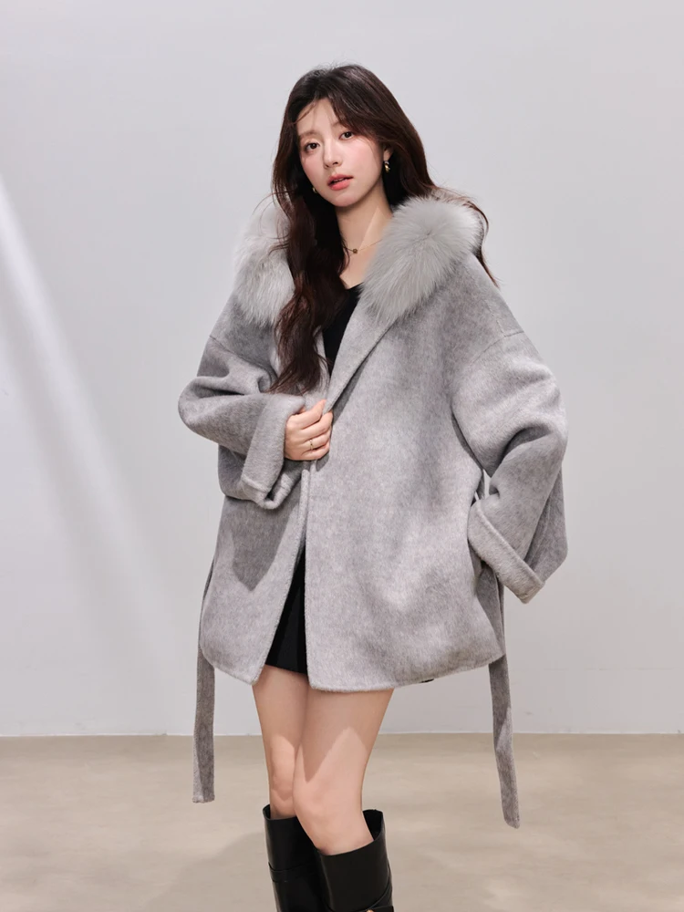 

Двустороннее шерстяное пальто Chen You Cloud Milk Foam, длинное, женское, повседневное, с V-образным вырезом, без капюшона, стандартного кроя, тонкое