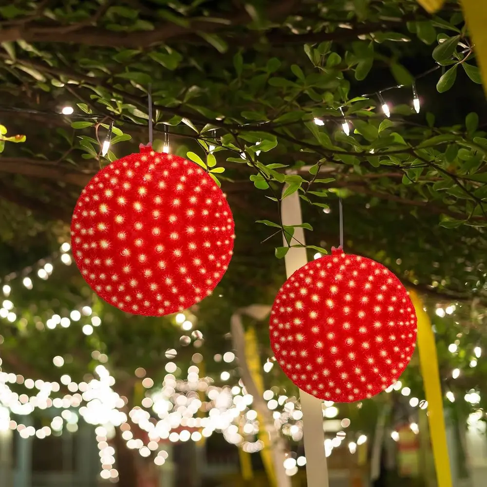 كرة معلقة شفافة كبيرة مع 300 مصباح LED للشجرة الداخلية/الخارجية وديكور المنزل، 10 بوصة، أحمر، مثالية لعيد الفصح وسانت باسكال