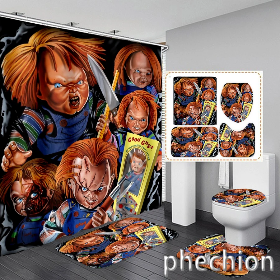 New 3D Print Chucky Shower Curtain Waterproof Bathroom Curtain Anti-slip Bath Mat Set Toilet Rugs Carpet VR64