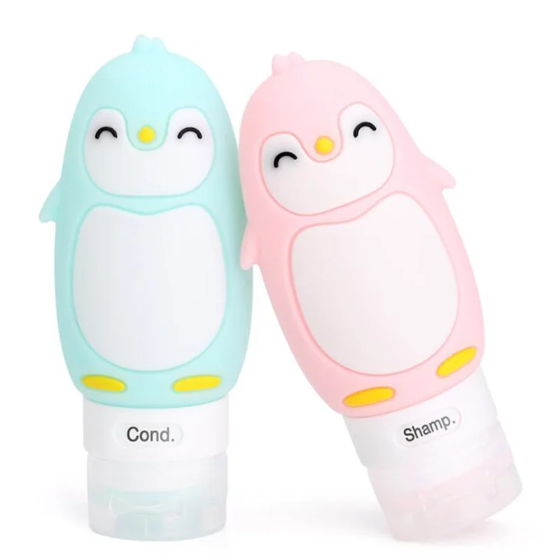 1PS Portable Cute Cartoon Bear Penguin Animal Silicone Travel Case Organizer Shampoo Shower Gel Lotion Storage Refillable Bottle