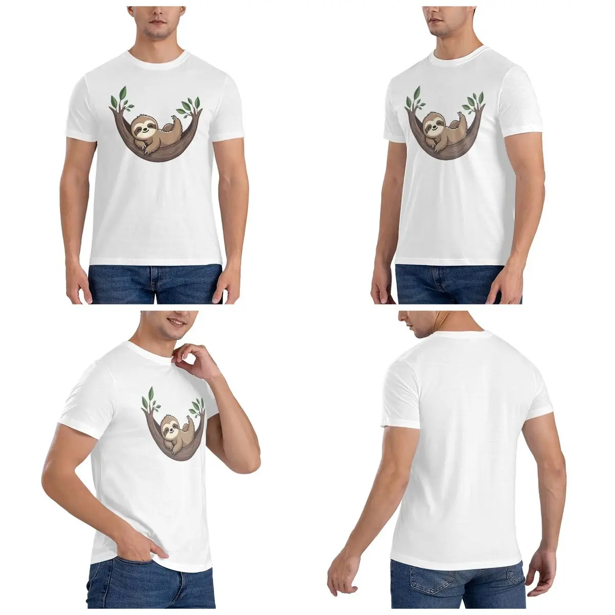 A Sleepy Sloth On A Hammock Nap Goals Achieved Men T-Shirt Classic Plus Size T Shirts Men's O-Neck Cotton Tees Short Summer Male