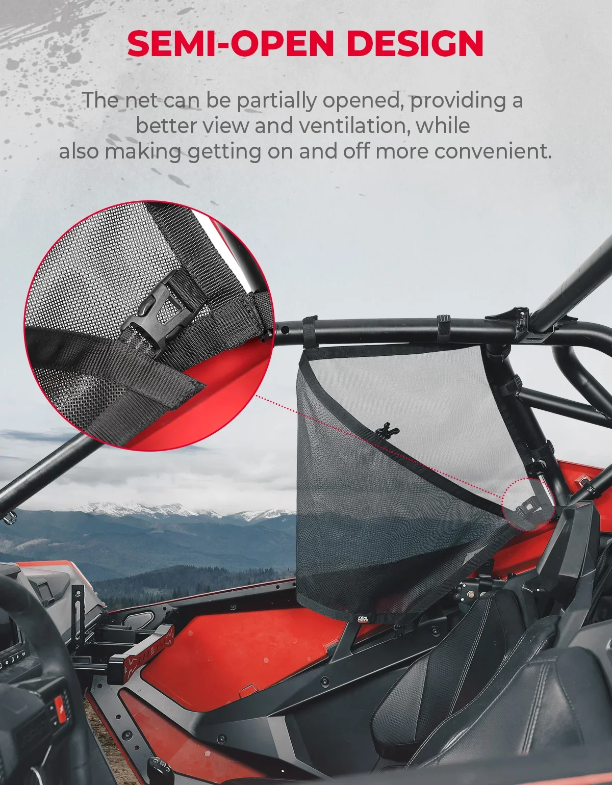 KEMIMOTO-UTV Roll Cage Window Mesh, Rede de malha ventilada, compatível com Polaris RZR PRO R RZR PRO XP RZR Turbo R 2020-2023 2024